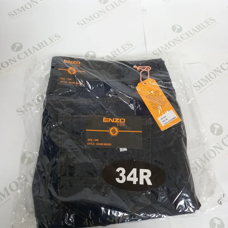 BAGGED ENZO INDIGO DENIM JEANS SIZE 34R