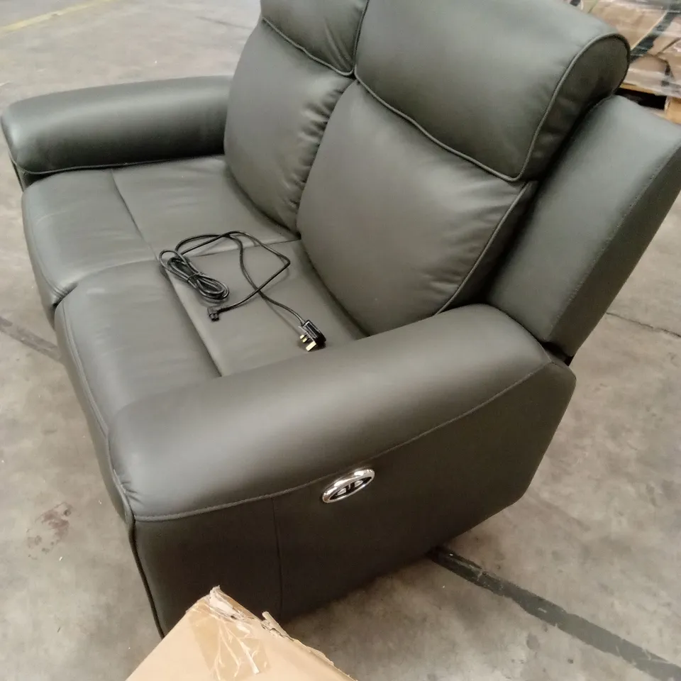 DESIGNER 2 SEATER LEATHER POWER RECLINER SOFA - GREY