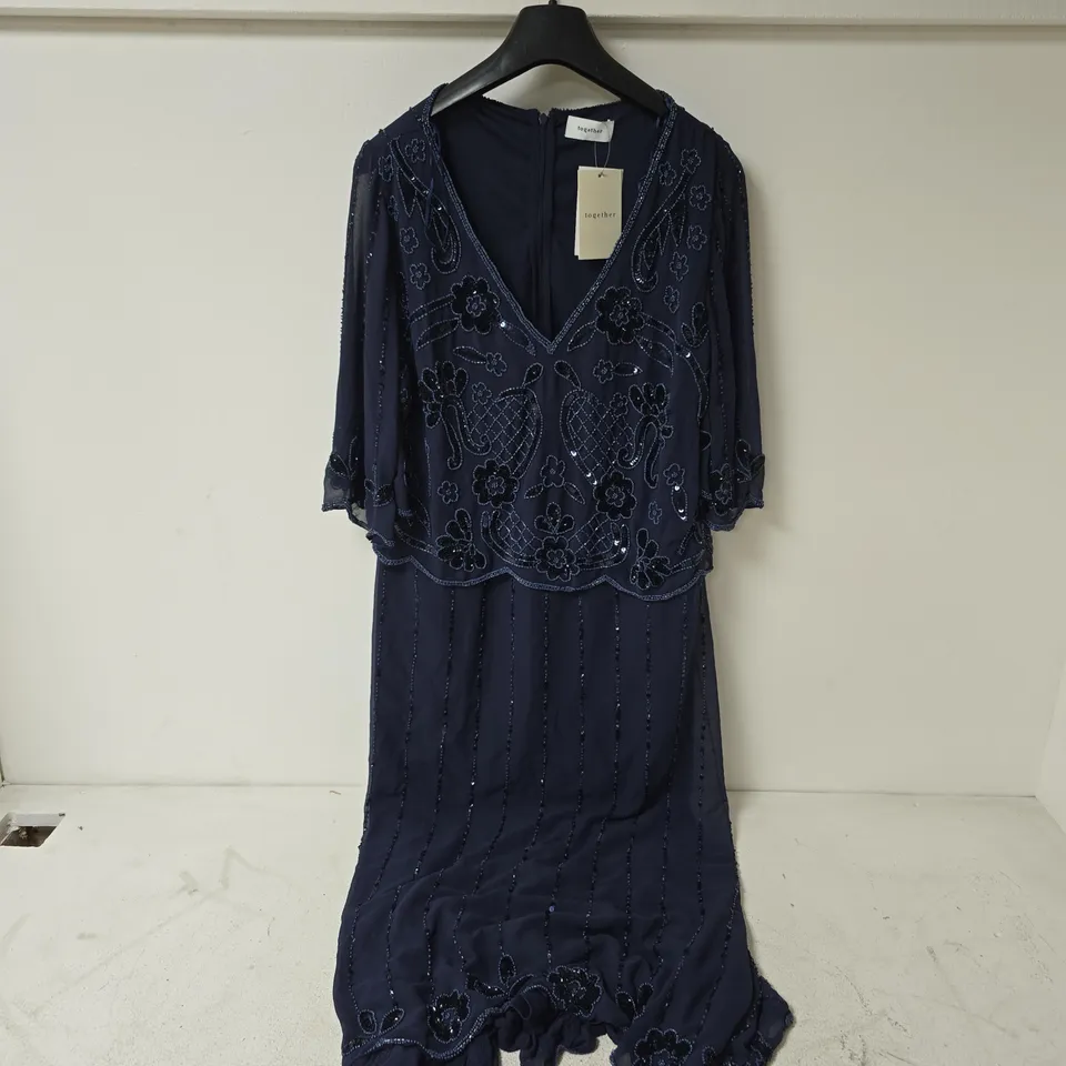 TOGETHER NAVY BEADED MAXI DRES IN NAVY - UK 16