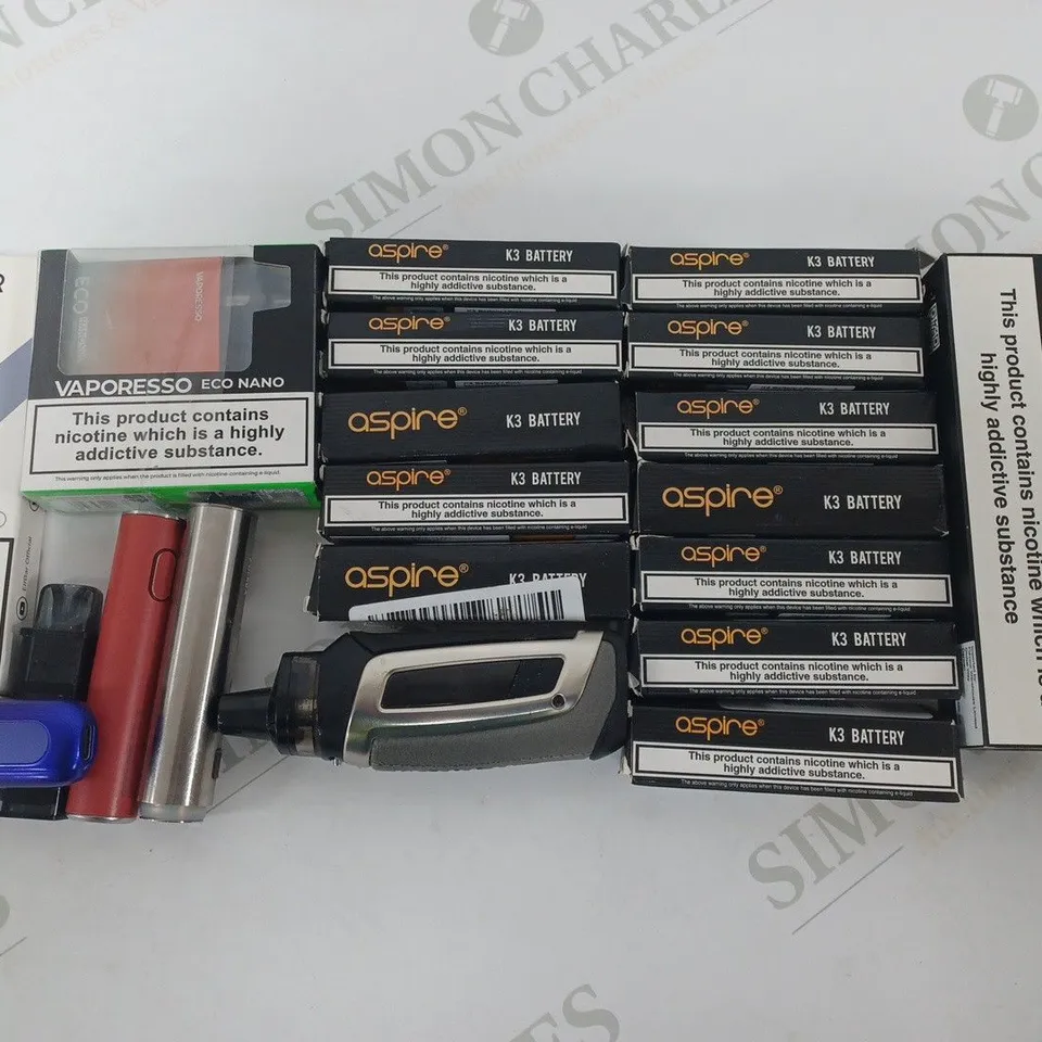 LOT OF 20 ASSORTED ELECTRONIC CIGARETTE ITEMS TO INCLUDE ASPIRE KE BATTERIES AND ELFBAR DEVICE