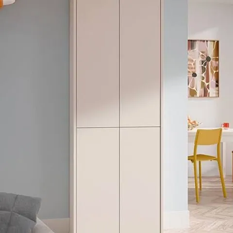 BOXED ALICE SPRINGS 4 DOOR TALL STORAGE CABINET WITH PUSH-TO-OPEN DOORS IN SAND (2 BOXES)