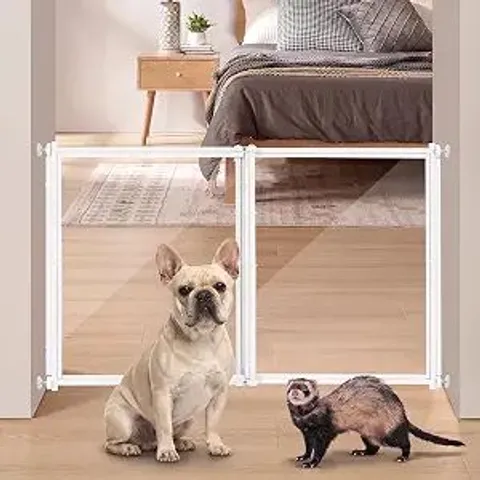 BOXED BEENBKKS CLEAR FERRET GATE, STEP OVER SHORT DOG BARRIER | 24" TALL TRANSPARENT ACRYLIC, FITS 22"-39" WIDE OPENINGS, NO DRILLING PRESSURE MOUNTED, SAFELY BLOCKS FERRETS & SMALL DOGS