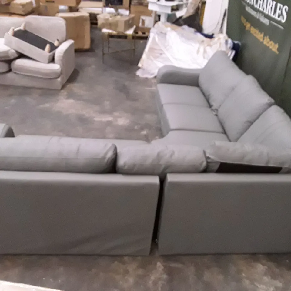 QUALITY DESIGNER L-SHAPED CORNER SOFA - GREY LEATHER