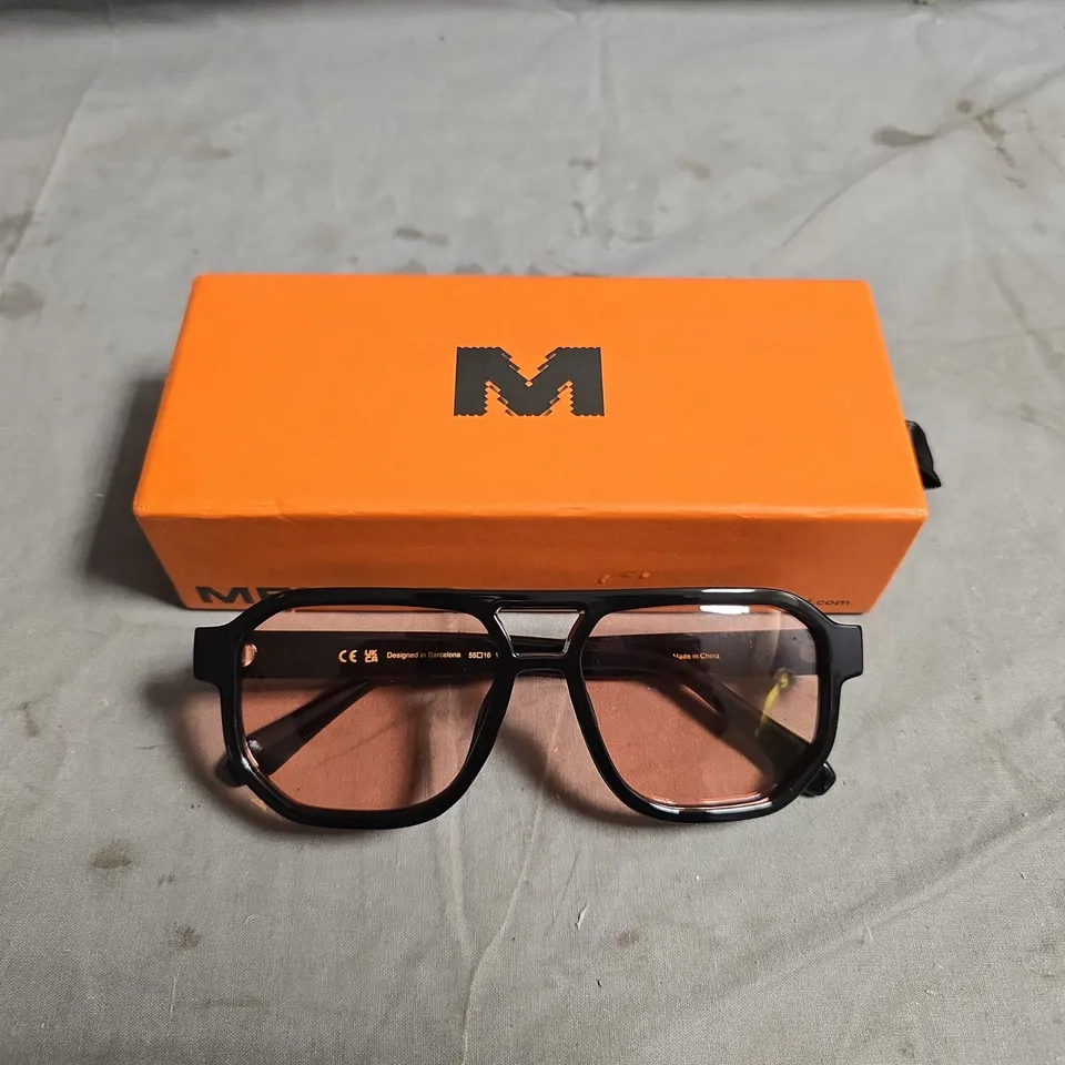 MELLER SUNGLASSES – BLACK FRAME WITH BROWN-TINTED LENSES -BOXED 