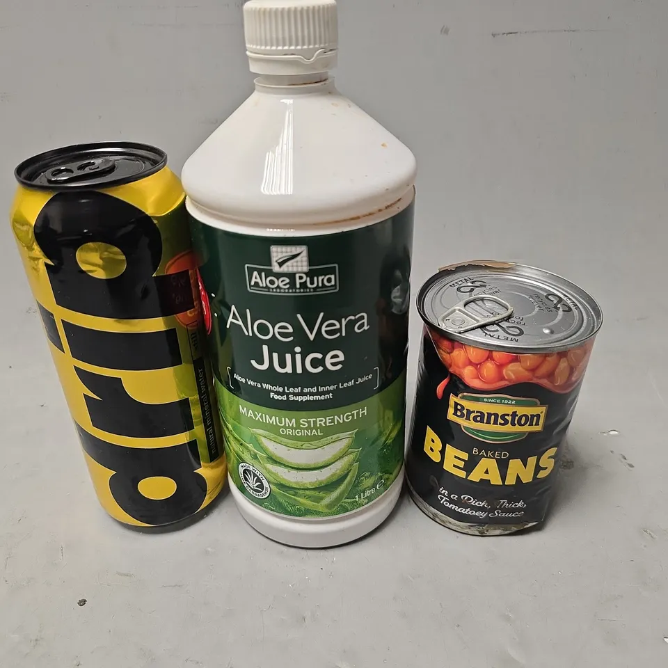 APPROXIMATELY 8 ASSORTED FOOD & DRINK ITEMS TO INCLUDE - BRANSTON BEANS , DRIP WATER , ALOE PURA JUICE ETC