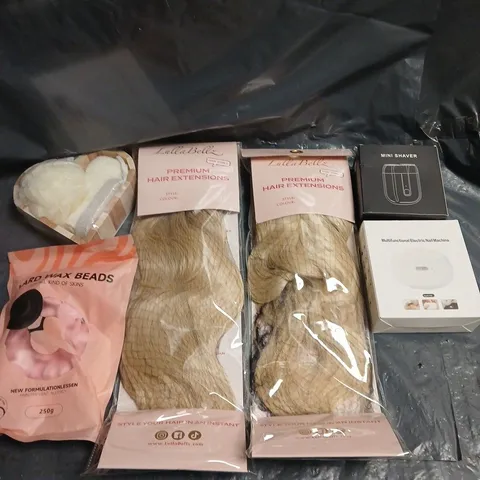 APPROXIMATELY 15 ASSORTED HEALTH & BEAUTY PRODUCTS TO INCLUDE HAIR EXTENSIONS, ELECTRIC NAIL MACHINE, MINI SHAVER ETC 