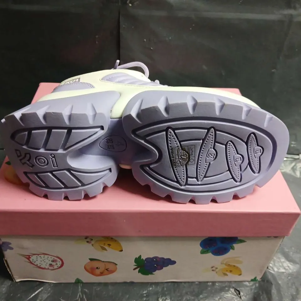 BOXED PAIR OF KOI GRAPE JELLY TRAINERS PLATFORM SNEAKERS – UK SIZE 4 