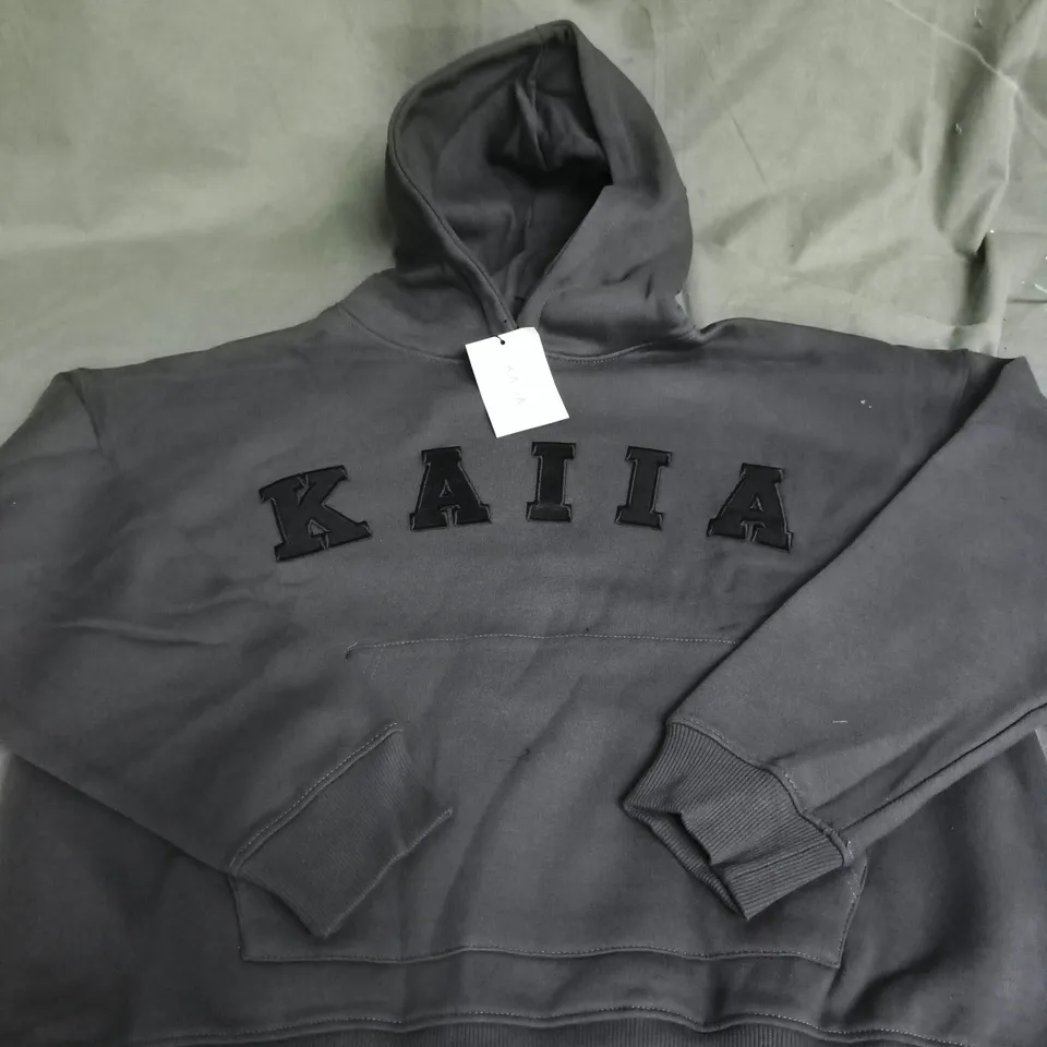 KAIIA OVERSIZED LOGO HOODIE IN DARK GREY – UK 8 