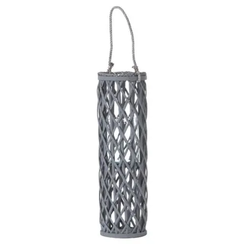 BOXED MEDIUM GREY WHICKER LANTERN WITH GLASS CHRISTMAS DECOR 