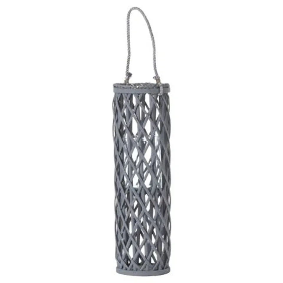 BOXED MEDIUM GREY WHICKER LANTERN WITH GLASS CHRISTMAS DECOR 