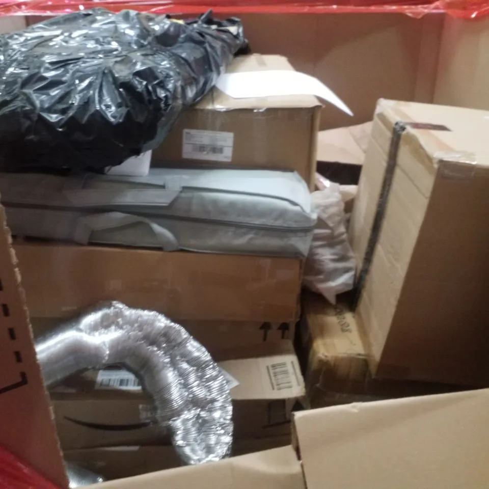PALLET CONTAINING ASSORTED PRODUCTS INCLUDING ELECTRIC CLOTHES DRYER, CAT LITTER BOX, RETRACTABLE SAFETY GATE, WALL MOLDING & ELECTRIC HEATED BLANKET