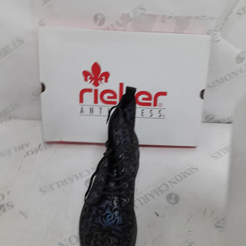 BOXED PAIR OF REIKER LACE UP BOOTS IN NAVY - SIZE 5