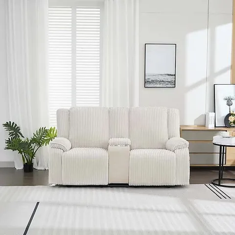 BOXED VERONA 2 SEATER JUMBO CORD MANUAL RECLINER SOFA WITH DRINKS CONSOLE 
