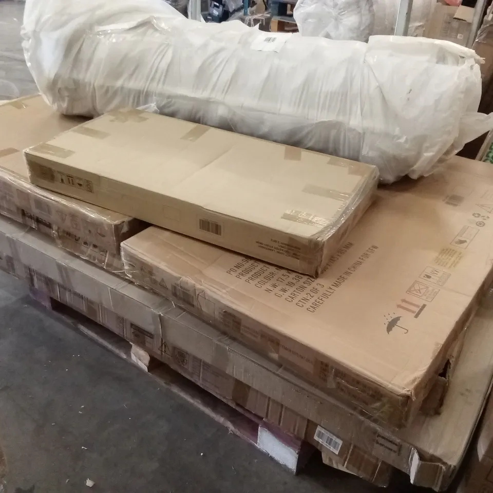 PALLET OF ASSORTED INCOMPLETE DESIGNER FURNITURE PARTS AND PIECES 