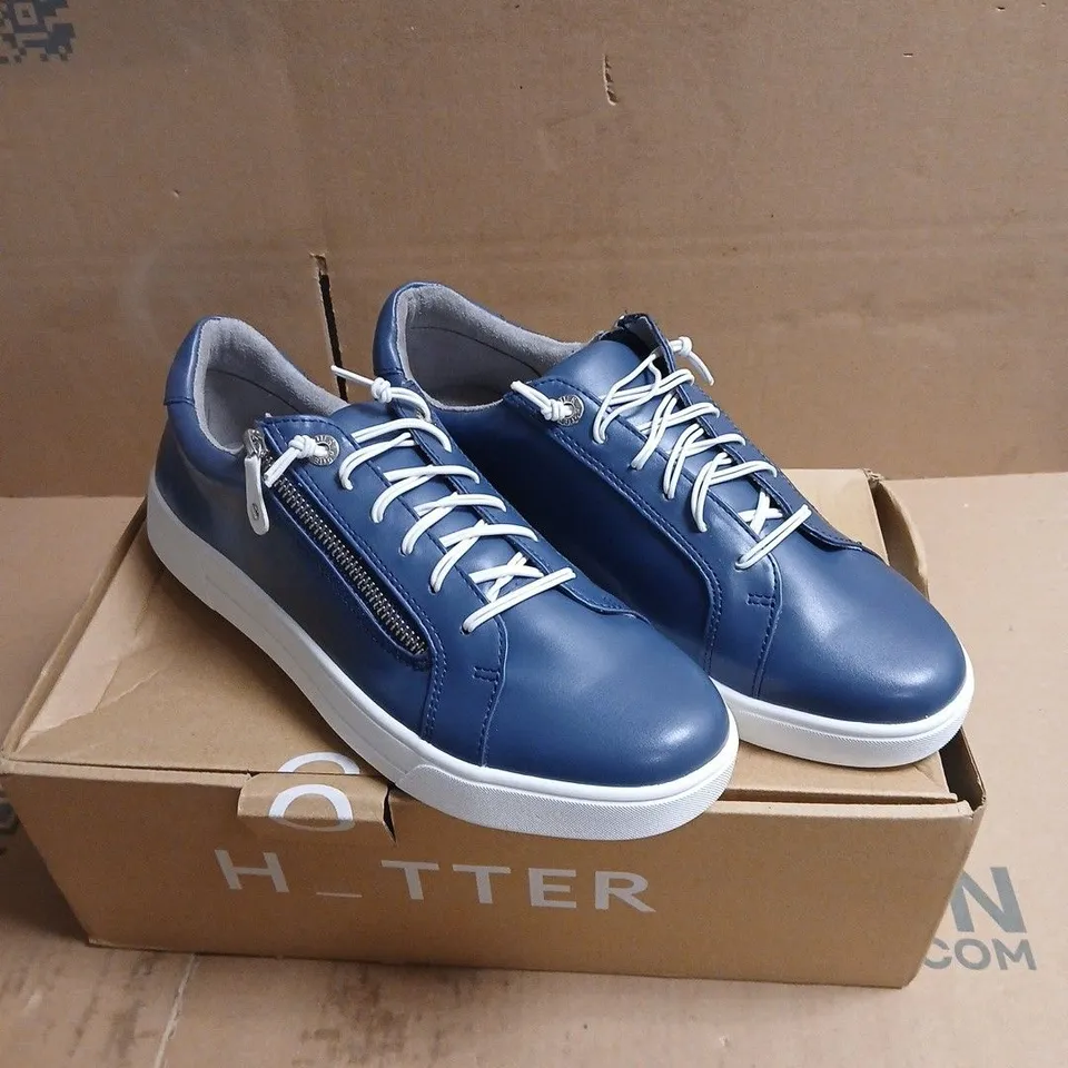 HOTTER AQUATIC BLUE CASUAL SHOES WITH SIDE ZIP BOXED SIZE 7.5