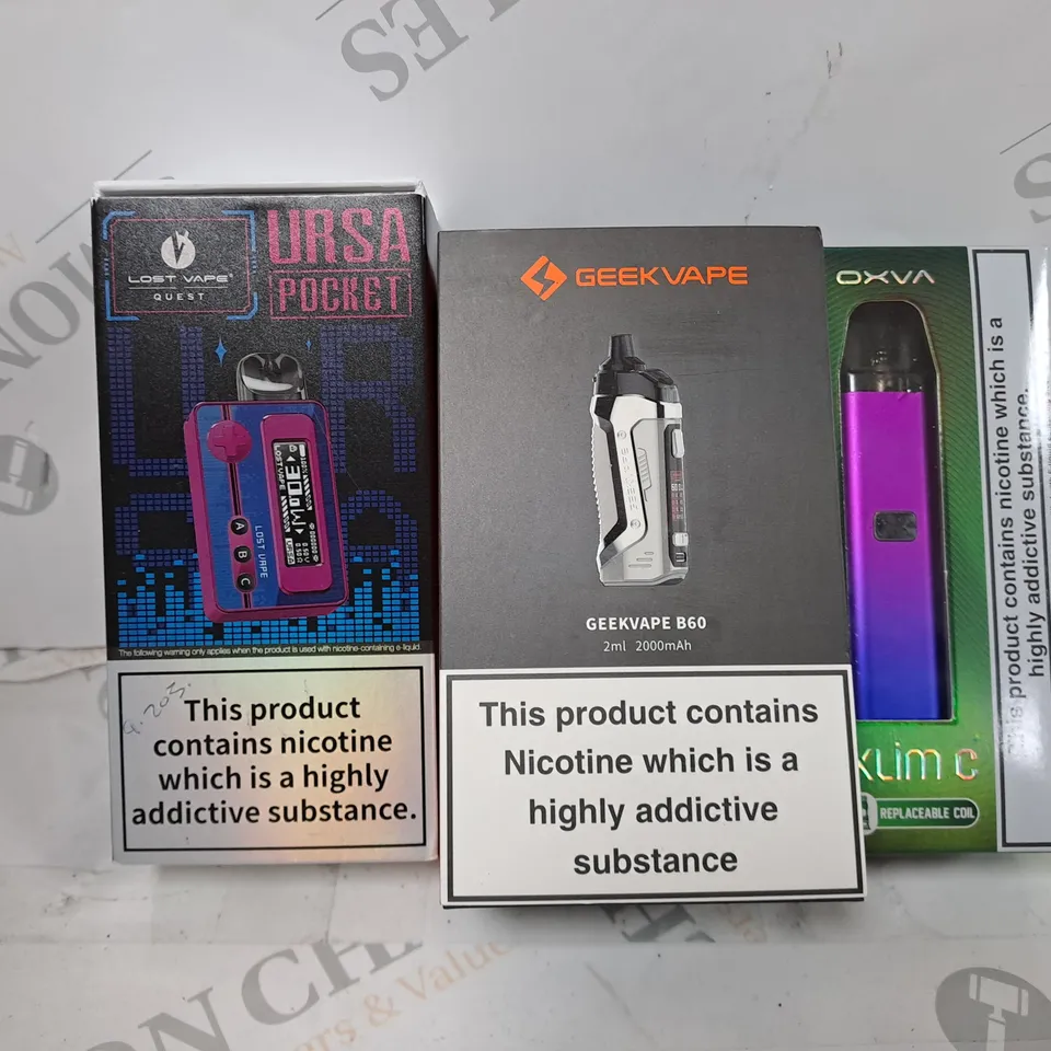 APPROXIMATELY 20 VAPES & E-CIGARETTES TO INCLUDE - OXVA XLIM C - LSOT VAPE URSA POCKET - GEEK VAPE B60 ECT