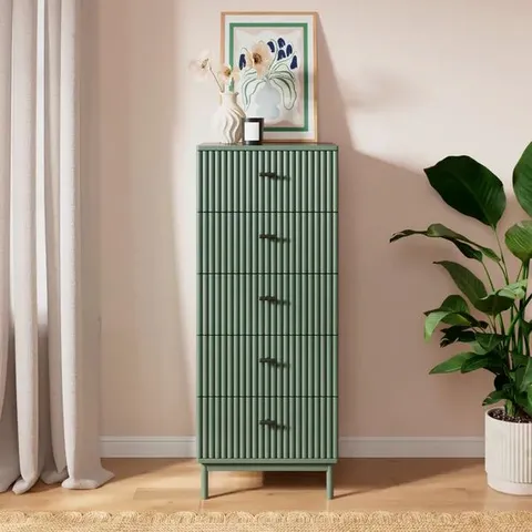 BOXED ELSIE TALL 5 DRAWER CHEST - LILYPAD GREEN