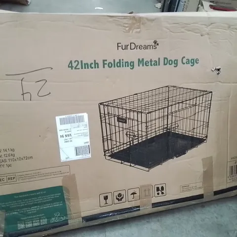 BOXED 42 INCH FOLDING METAL DOG CAGE