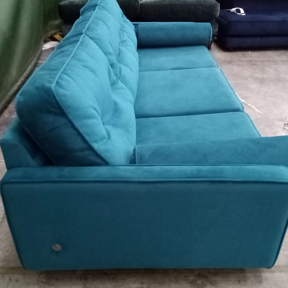 QUALITY THE LOUNGE CO DESIGNER  EDIE 3 SEATER SOFA - TEAL FABRIC