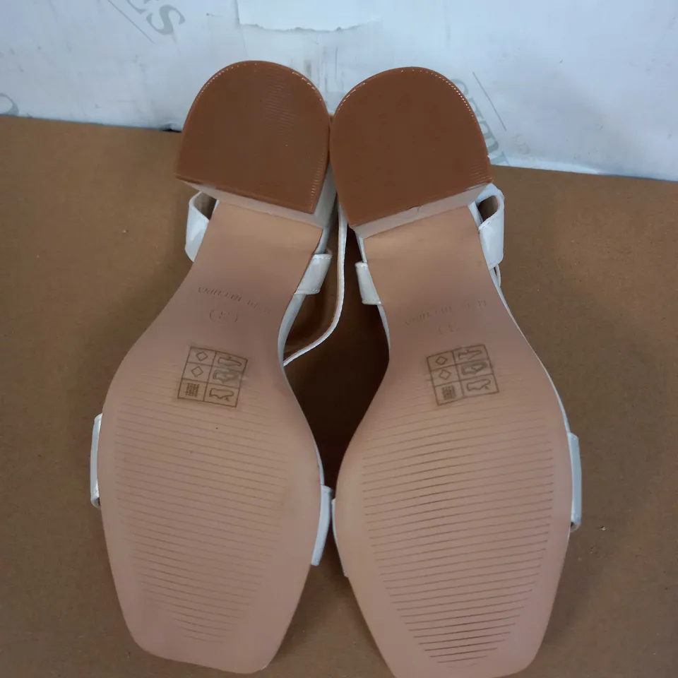 BOXED PAIR OF BE MINE HIGH HEELS (WHITE, LEATHER), SIZE 3 UK