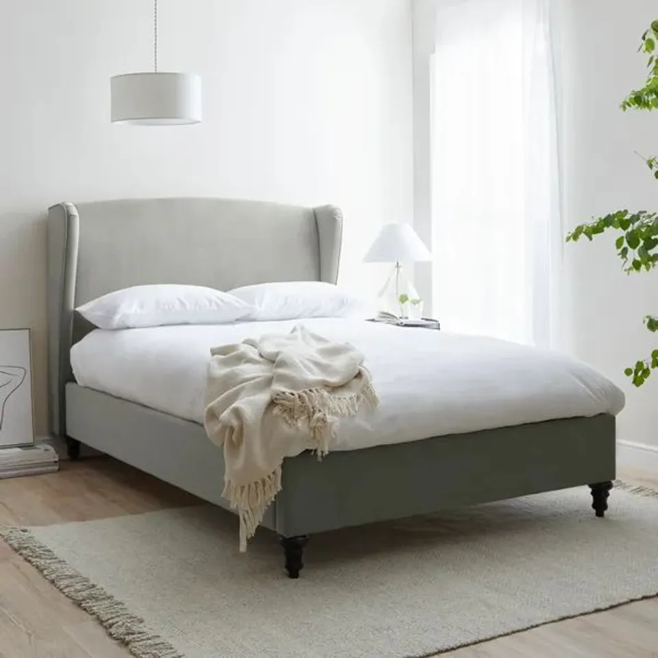 BOXED OSWALD 5FT KING BED FRAME - LIGHT GREY (3 BOXES)