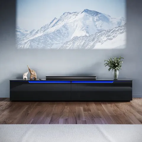 BOXED ELEGANT BLACK FLOATING TV STAND 1800X350X300MM