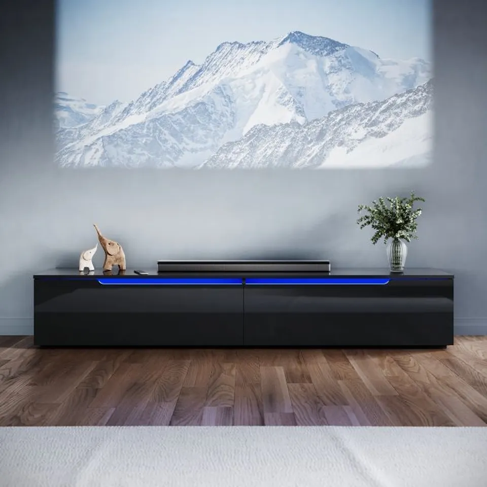 BOXED ELEGANT BLACK FLOATING TV STAND 1800X350X300MM
