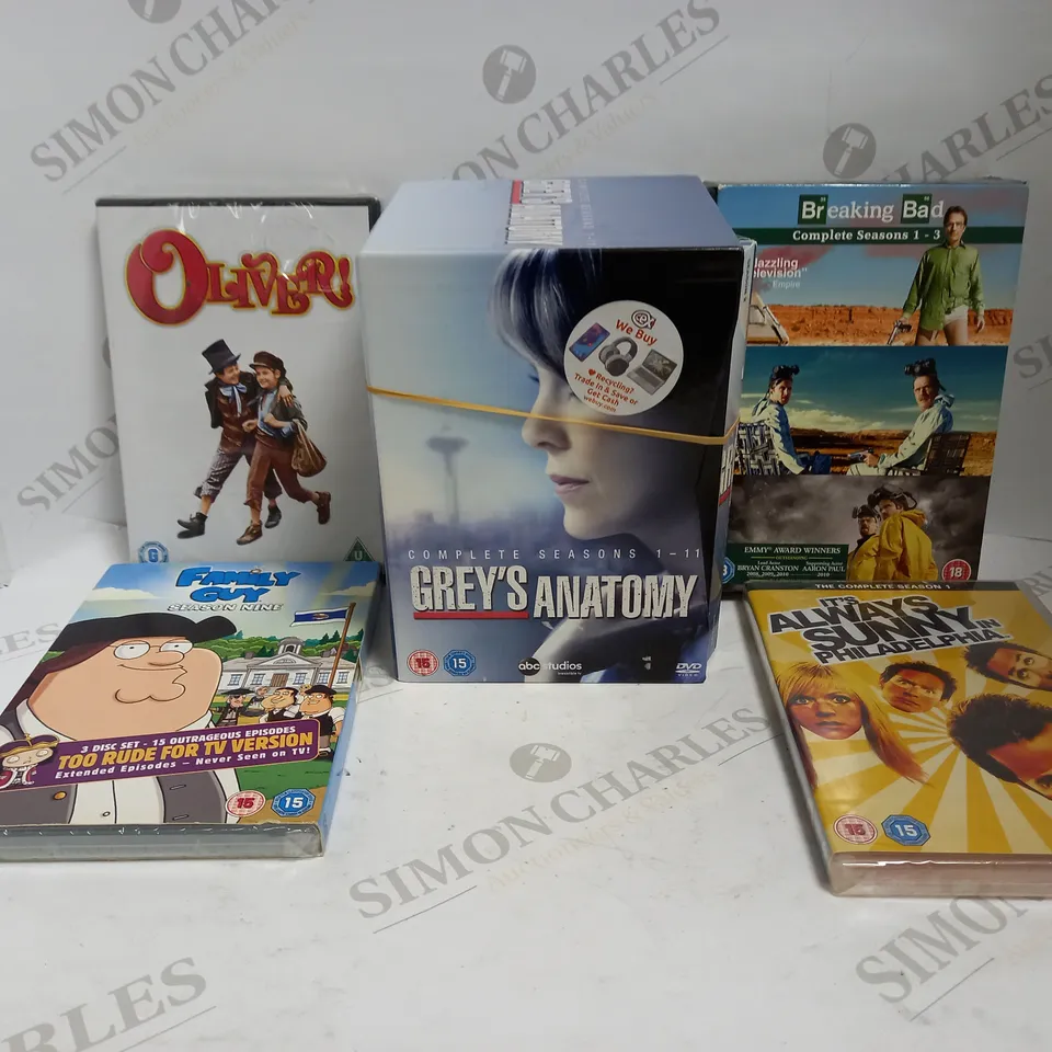 LOT OF 20 ASSORTED DVDS, TO INCLUDE GREY'S ANATOMY, BREAKING BAD, FAMILY GUY, ETC