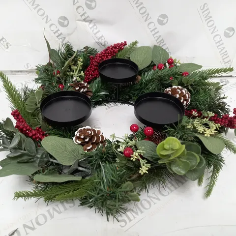 HOME REFLECTIONS 3 IN 1 FLAMELESS CANDLE WITH WREATH SET RED BERRY
