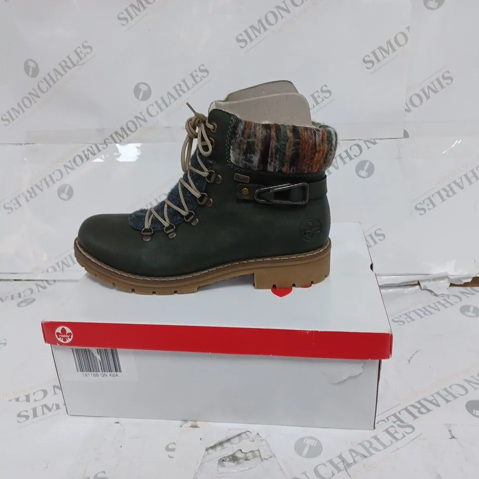 BOXED RIEKER GREEN CUFFED HIKING BOOTS- SIZE 6.5