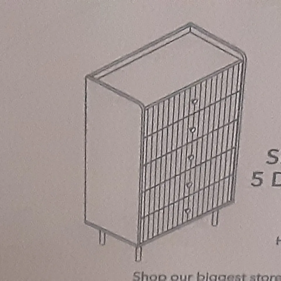 BOXED GEORGI 5 DRAWER CHEST IN GREY , H122 X W70 X D40CM
