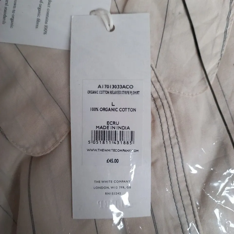 THE WHITE COMPANY ORGANIC COTTON RELAXED STRIPE PJ SHIRT – L – ECRU
