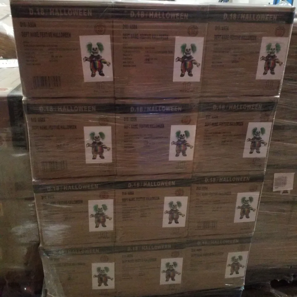 PALLET CONTAINING APPROXIMATELY 48 BOXES OF 6 BRAND NEW ANIMATED RAINBOW CREEPY CLOWNS