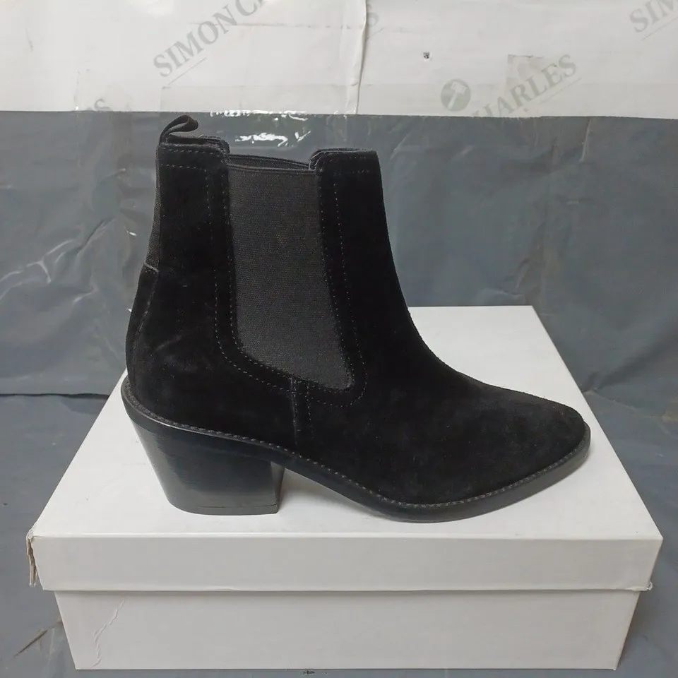 BPXED PAIR OF WOMENS BLACK SUEDE ANKLE BOOTS SIZE 36