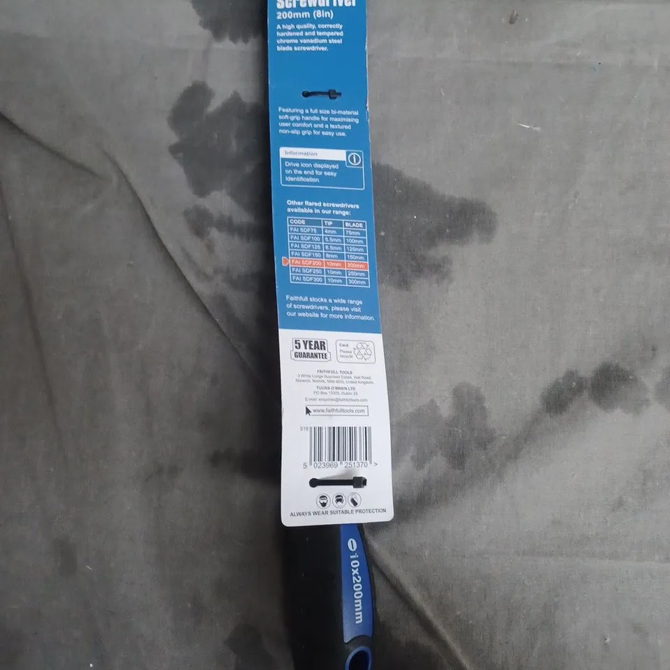 FAITHFULL FLARED SCREWDRIVER 200MM (8IN) – BLUE/BLACK ERGONOMIC HANDLE