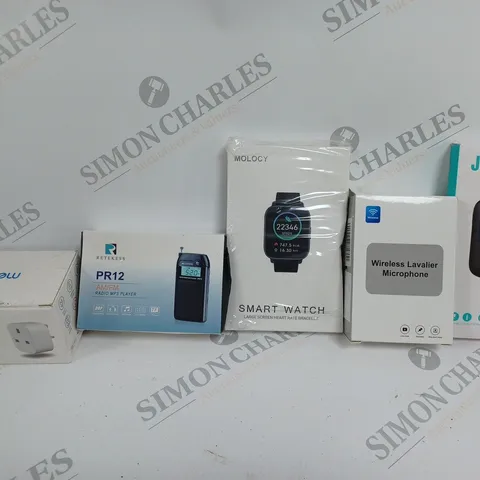 BOX OF APPROX 25 ASSORTED ITEMS TO INCLUDE - J35 BLUETOOTH RECIVER - MOLOCY SMART WATCH - SMART WI-FI PLUG MINI ECT