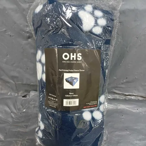 SEALED OHS PET PRINTED POLAR FLEECE THROW IN NAVY - 120x150cm