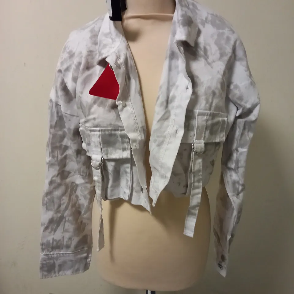 EGO CROP DENIM JACET - WHITE/GREY SIZE 12