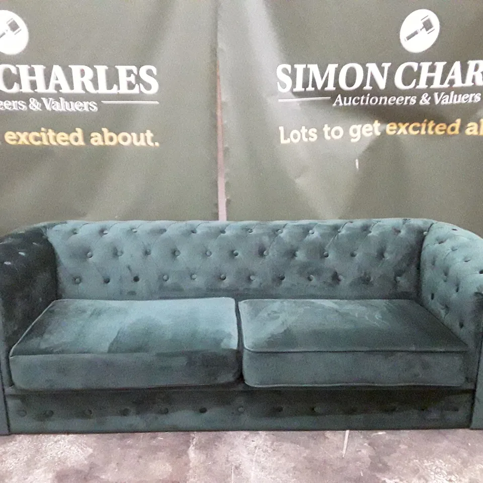 QUALITY DESIGNER 3 SEATER SOFA - GREEN VELVET FABRIC