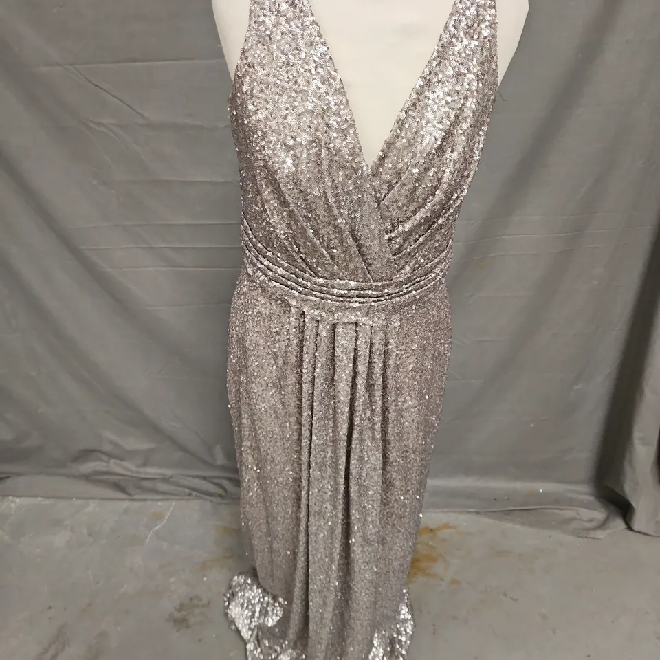 SORELLA VITA SEQUIN PROM DRESS IN CHAMPAGNE SILVER SIZE 16
