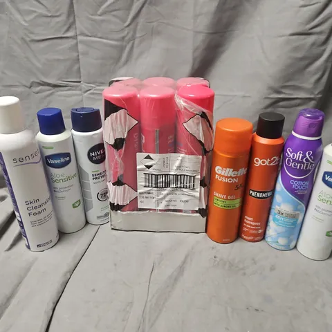 APPROXIMATELY 15 ASSORTED AEROSOLS TO INCLUDE VASELINE ALOE SENSITIVE, SOFT & GENTLE COTTON TOUCH, GOT2B MATT HAIRSPRAY, ETC - COLLECTION ONLY