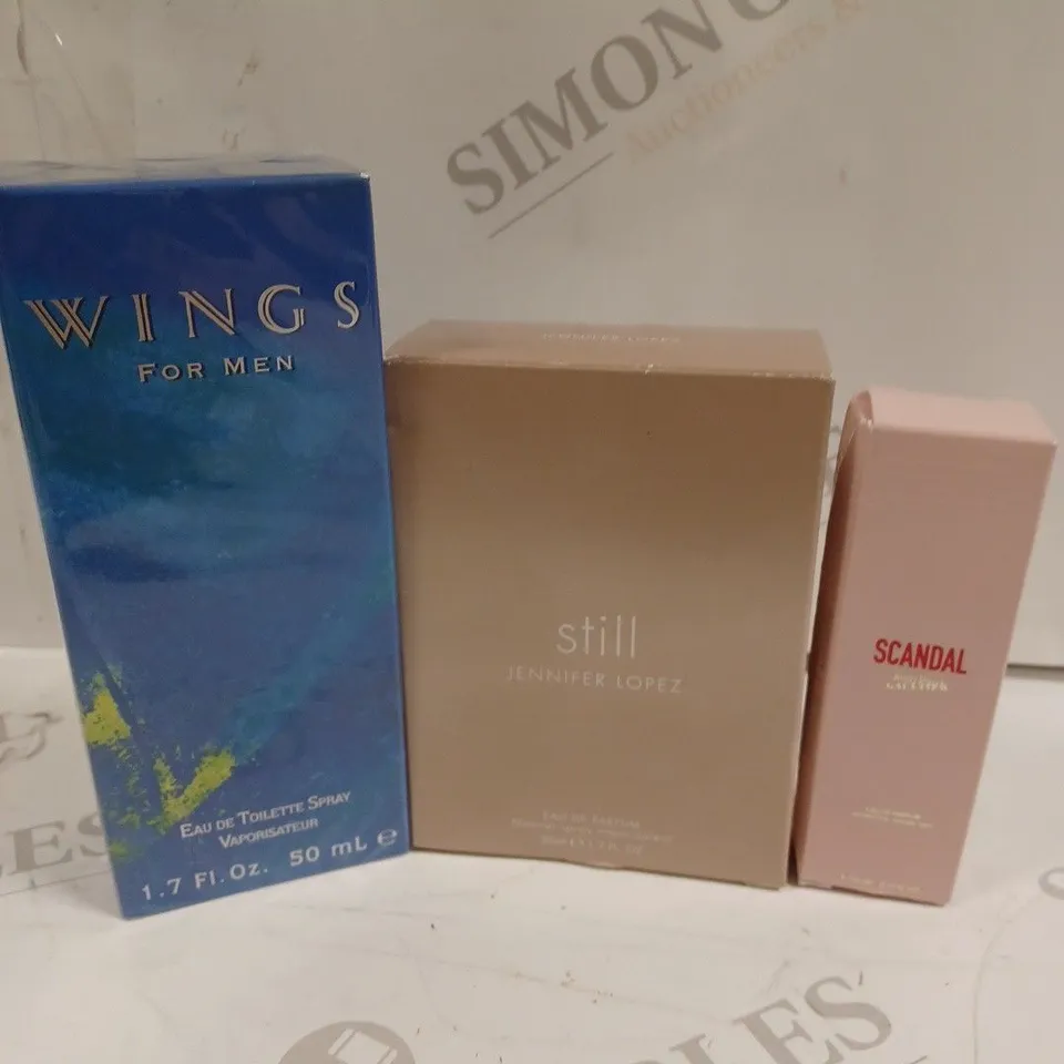 THREE ASSORTED FRAGRANCES TO INCLUDE; JEAN PAUL GAULTIER, JENNIFER LOPEZ AND WINGS
