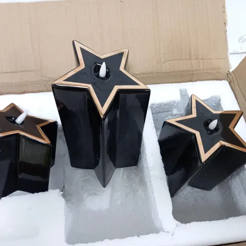 HOME REFLECTIONS PORCELAIN STAR PRE-LIT CANDLES SET OF 3 - BLACK