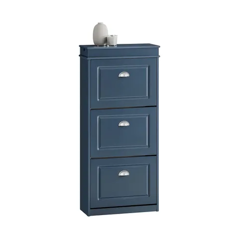 BOXED SOBUY FSR94-B BLUE NARROW SHOE CABINET WITH 3 FLIP DRAWERS – SLIM HALLWAY CUPBOARD W53 X D24 X H118CM