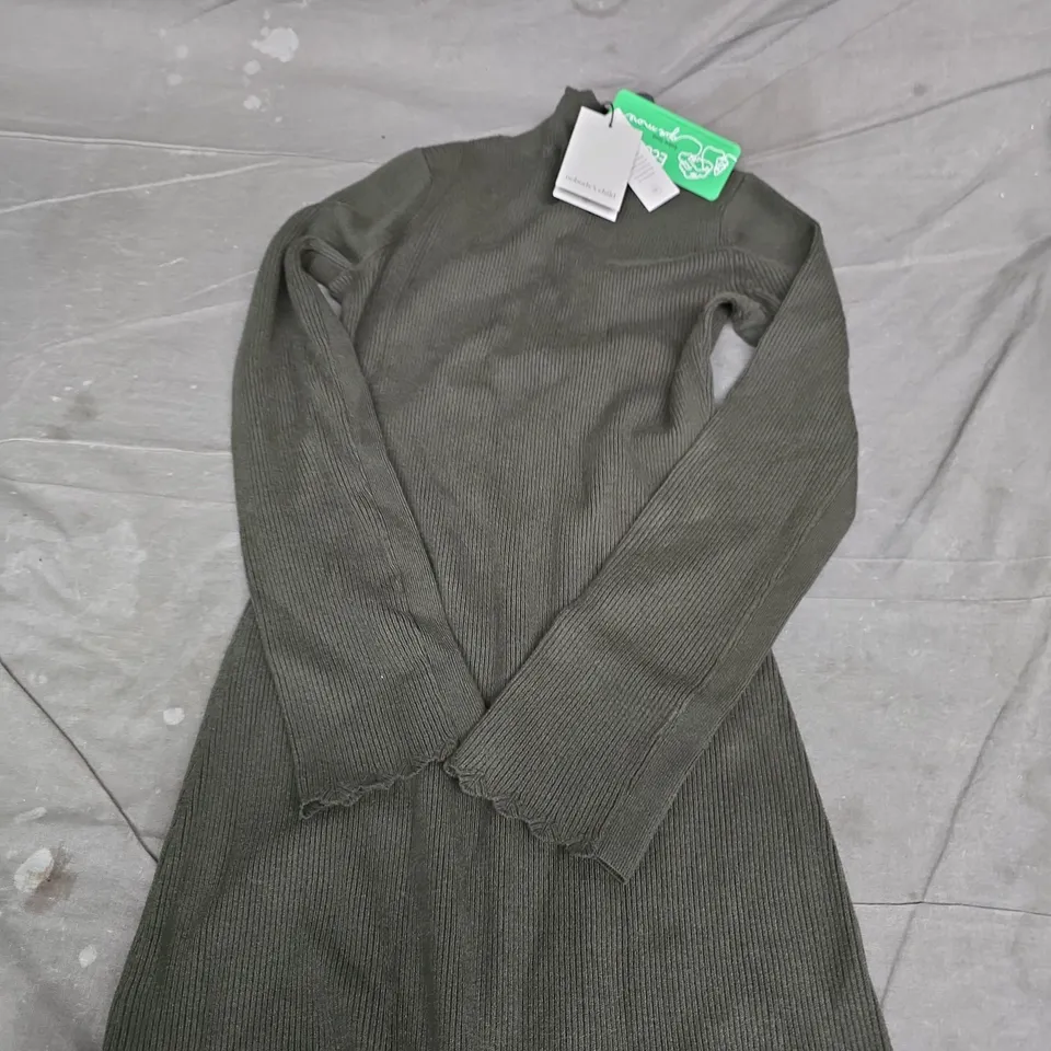 NOBODY'S CHILD RIBBED MIDI DRESS - OLIVE GREEN, UK XS 