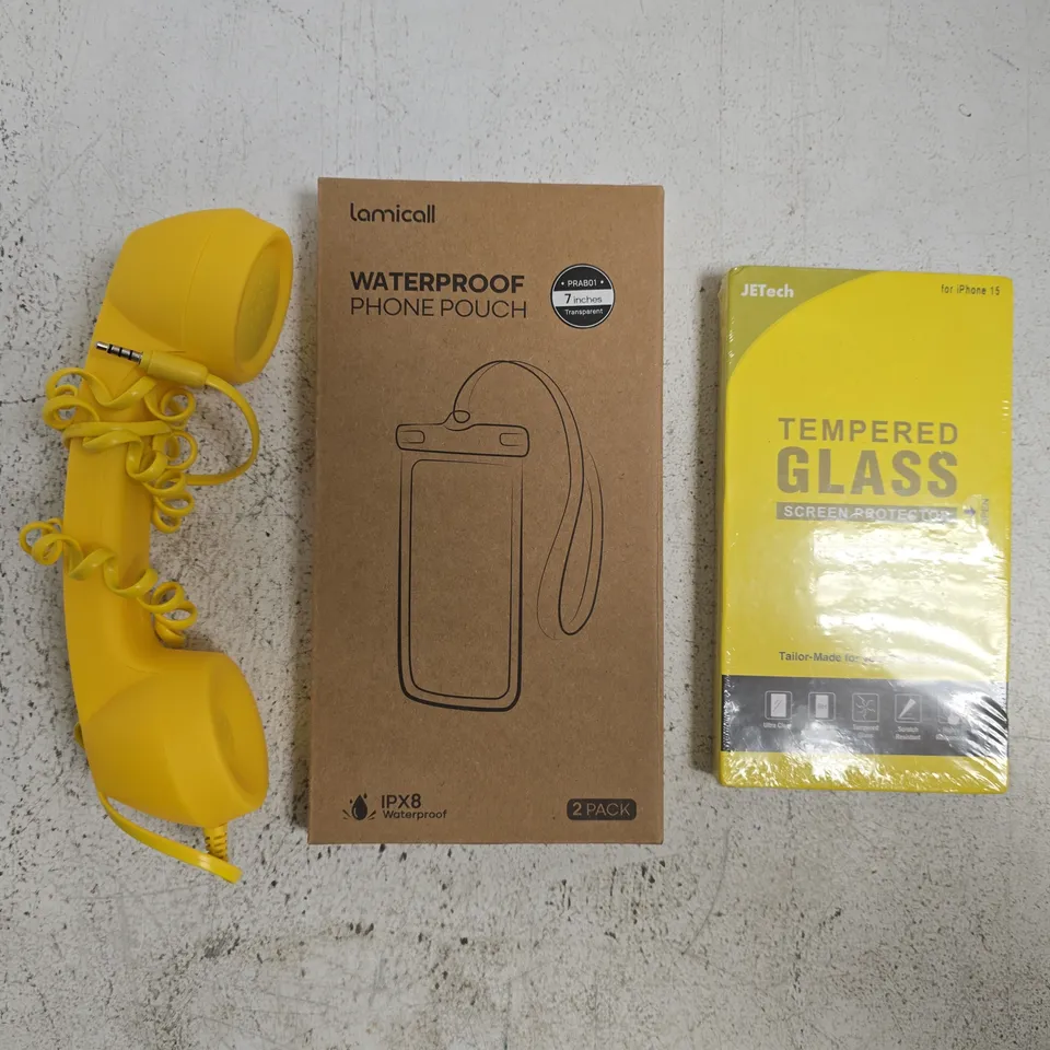 APPROXIMATELY 10 ASSORTED HOUSEHOLD ITEMS TO INCLUDE SCREEN PROTECTOR, PHONE POUCH, ETC