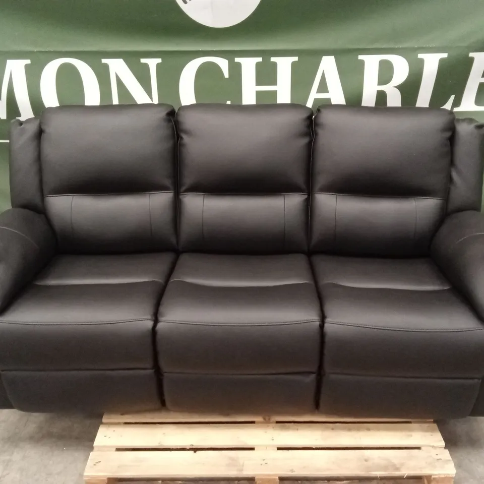 ALBION LUXURY FAUX LEATHER 3 SEATER HIGH BACK MANUAL RECLINER SOFA - BLACK RRP £619