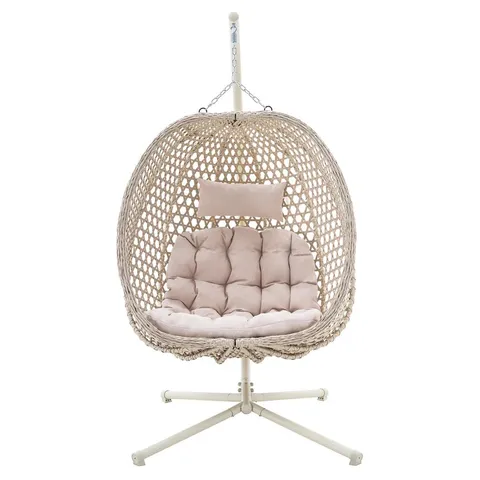 BOXED COMO HANGING RATTAN EGG CHAIR - BEIGE (1 BOX)