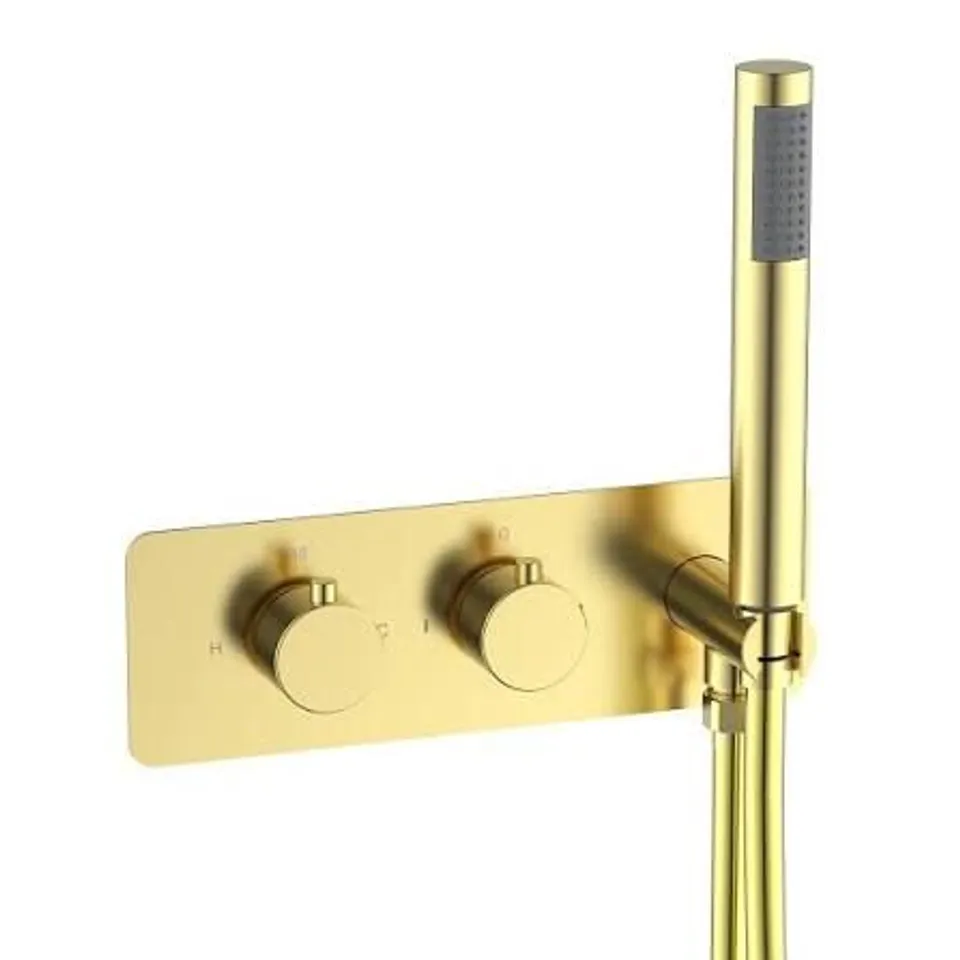 BOXED BRUSHED BRASS 2 OUTLET CONCEALED THERMOSTATIC SHOWER VALVE WITH INTEGRATED HAND SHOWER - ARISSA