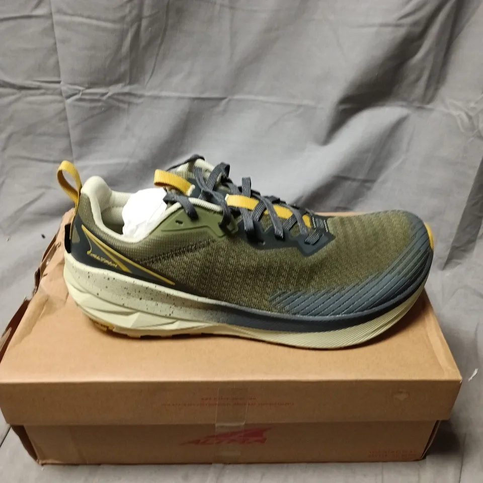 ALTRA MEN'S OLIVE GREEN TRAIL RUNNING SHOES – YELLOW ACCENTS SIZE 11 BOXED